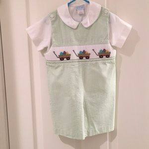 Vive La Fete boys smocked 2t Easter shortall